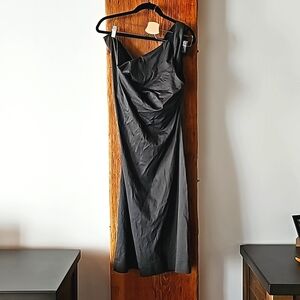 NWT COS one shoulder asymentrical dark green gray 100% cotton dress sz Large